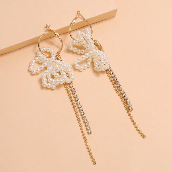 

Rhinestone Tassel Charm Drop Earrings, White