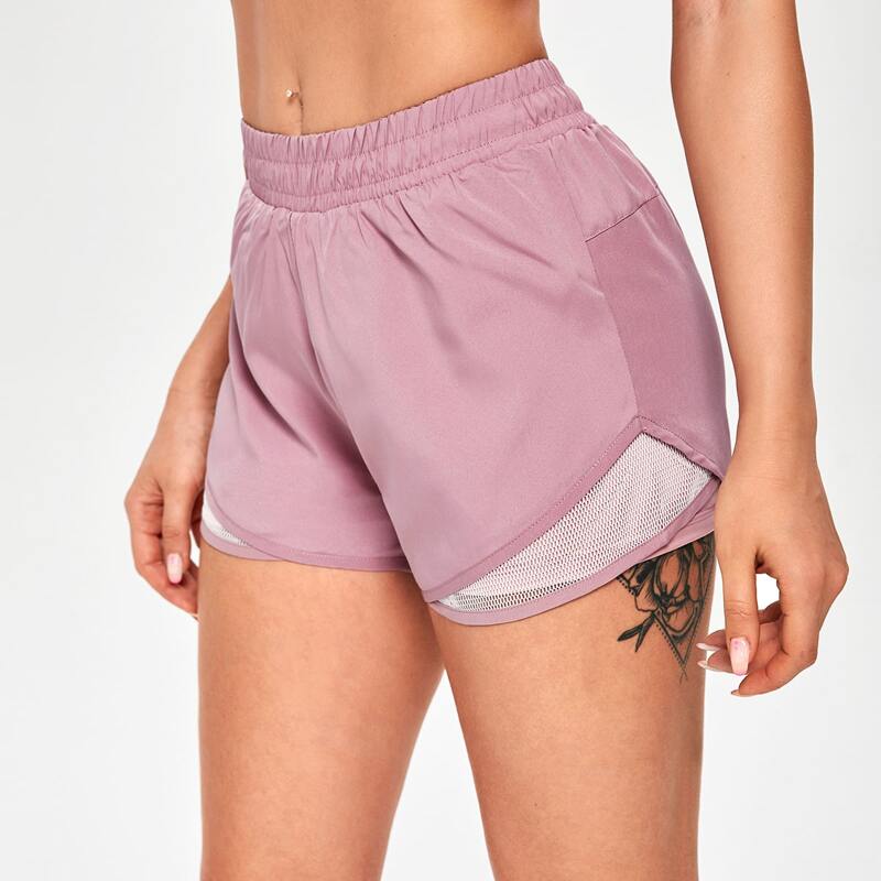 

Contrast Fishnet Elastic Waist Sports Shorts, Dusty pink