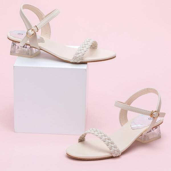 

Braided Chunky Heeled Sandals, Beige