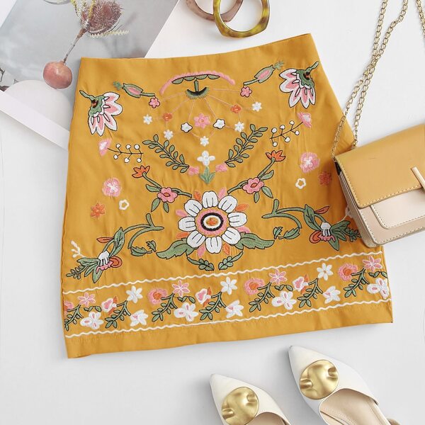 

Tribal Embroidered Skirt, Mustard yellow
