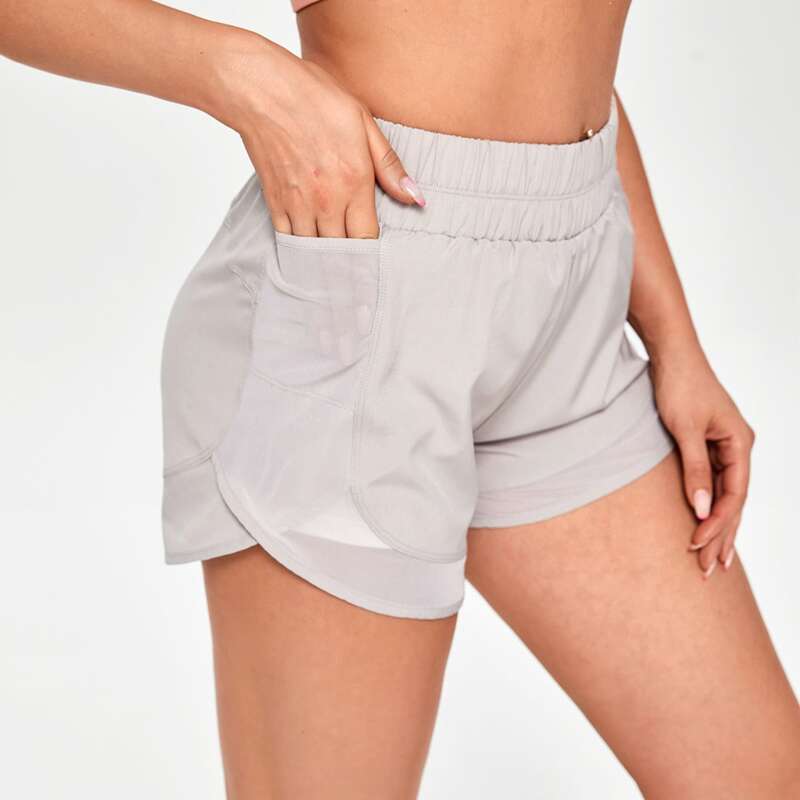 

Tulip Hem Mesh Insert Sports Shorts, Light grey