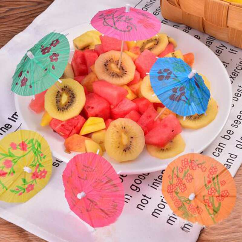 

50pcs Umbrella Shaped Random Color Bamboo Stick, Multicolor