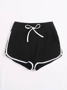 Muchica Contrast Trim Drawstring Dolphin Shorts - Black - View 4