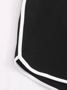 Muchica Contrast Trim Drawstring Dolphin Shorts - Black - View 5