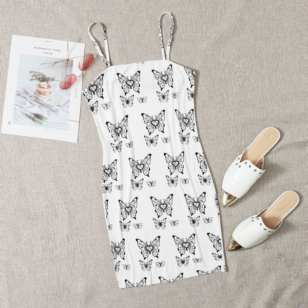 

Butterfly Print Slip Dress, White