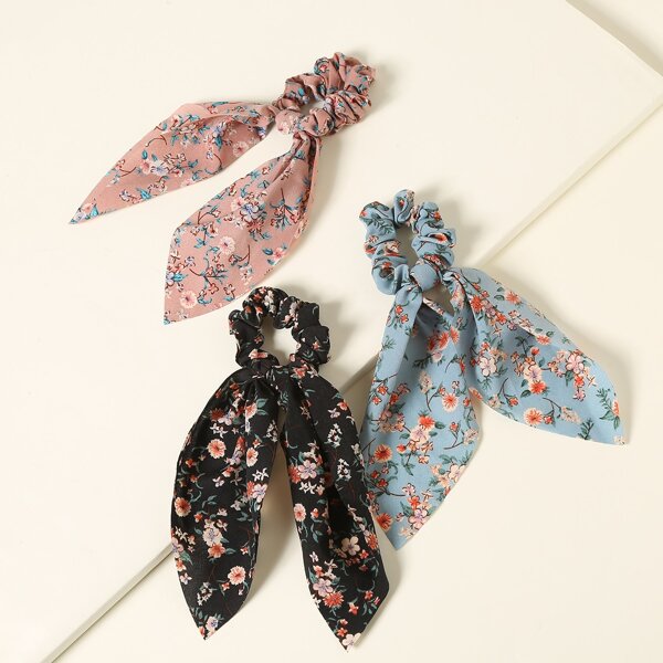 

3pcs Ditsy Flower Pattern Scrunchie Scarf, Multicolor
