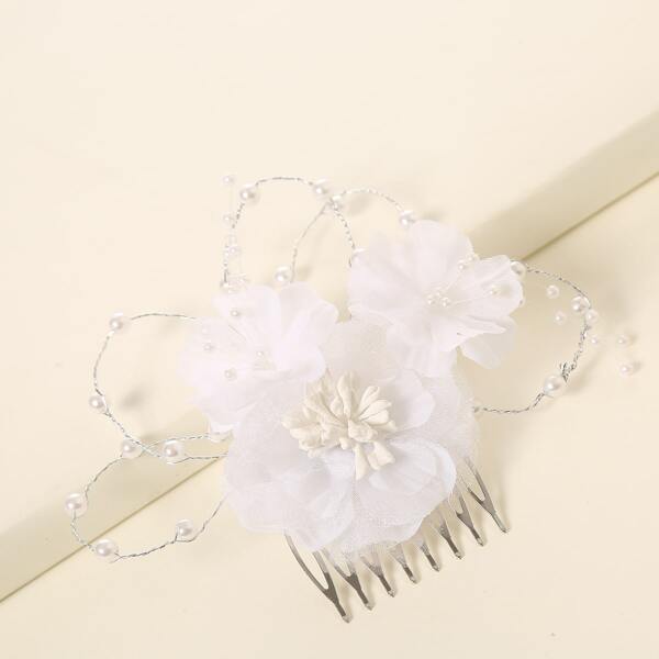

Faux Pearl Flower Decor Hair Pin, White