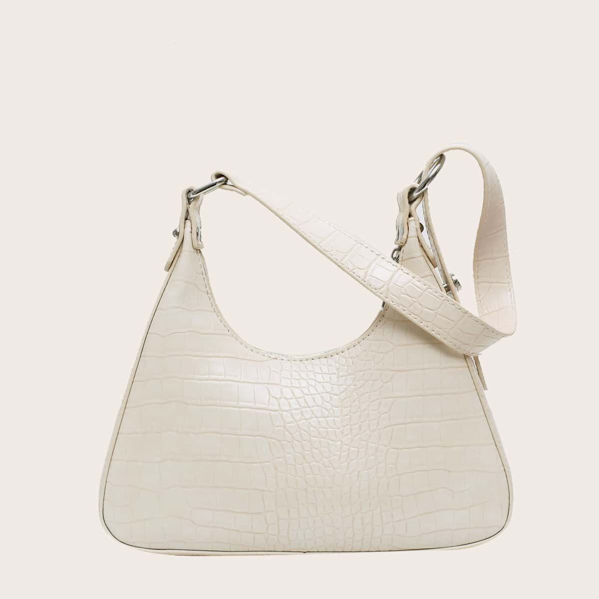 

Faux Croc Leather Handbag, Beige