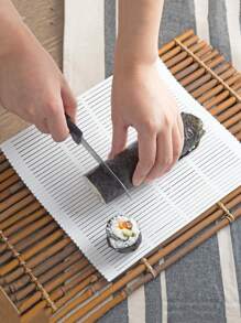 1PC Sushi Rolling Mat Non-Stick Sushi Making Tool Japanese Plastic Sushi Rolling Maker Homemade DIY Sushi Plate Mat Sushi Mold - White - View 6