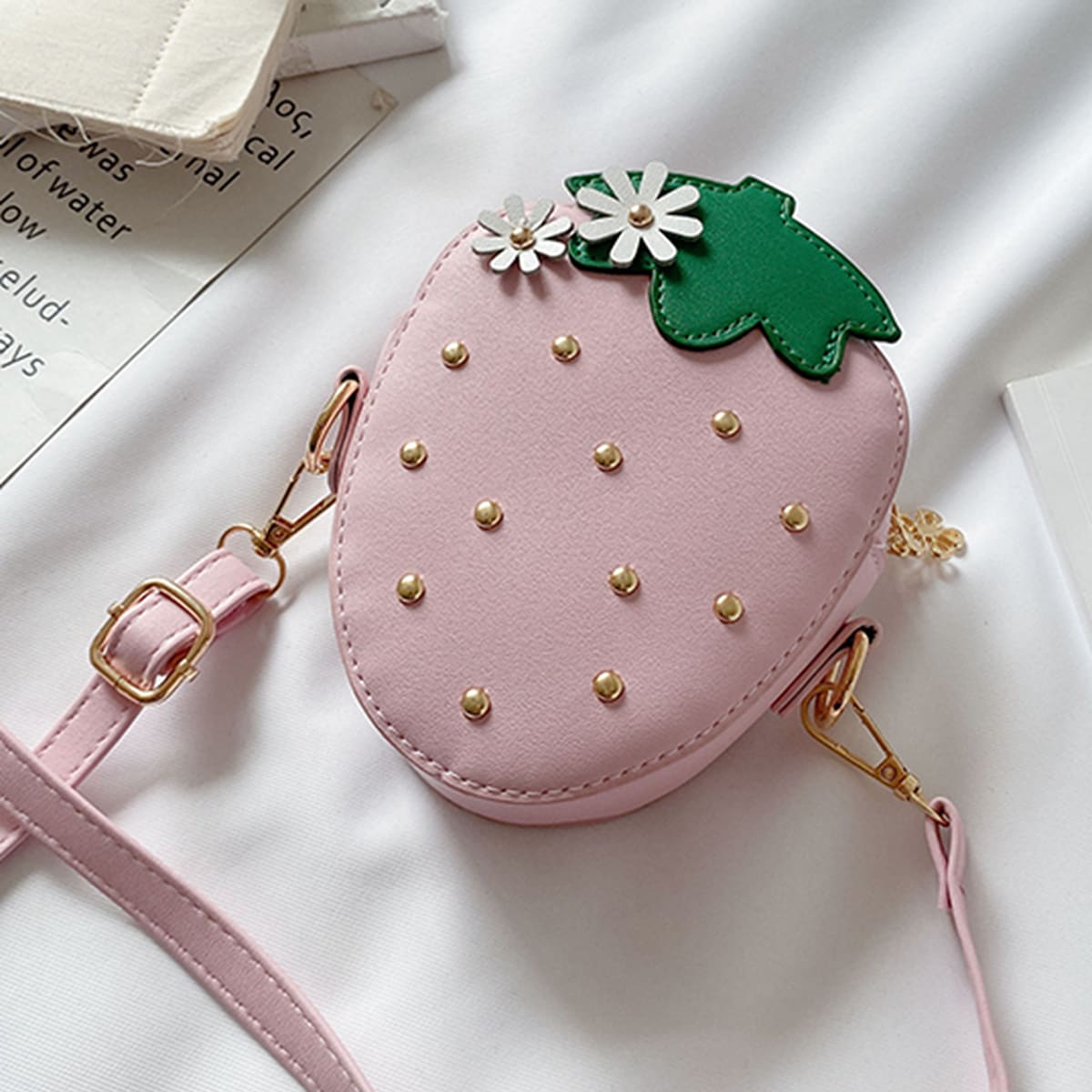 

Strawberry Crossbody Bag, Pastel baby pink