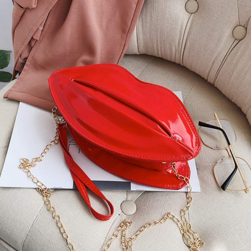 

Lip Chain Crossbody Bag, Red bright