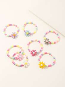 7入組女孩花朵裝飾串珠手鐲 - 彩色 - 查看 1