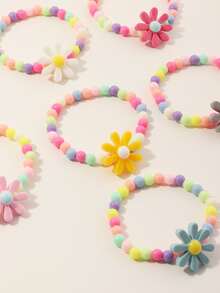 7入組女孩花朵裝飾串珠手鐲 - 彩色 - 查看 2