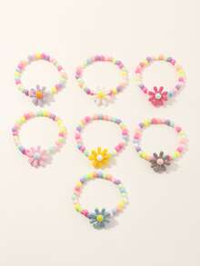 7入組女孩花朵裝飾串珠手鐲 - 彩色 - 查看 3