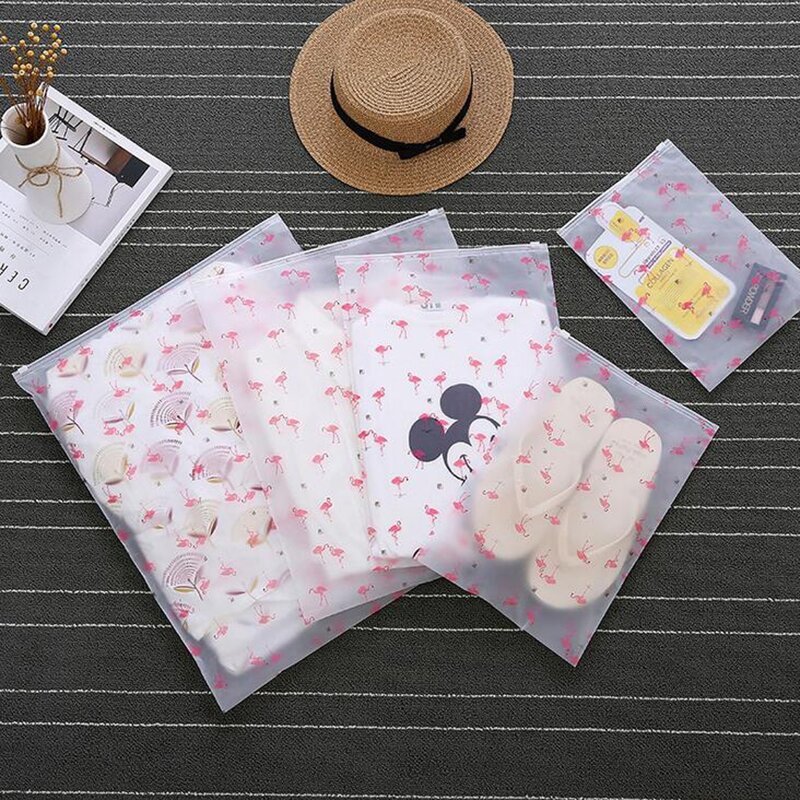 

5pcs Flamingo Print Travel Storage Bag, Clear