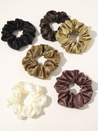 مجموعة أربطة الشعر الأطواق الحريرية - 6 حبات أربطة شعر أطواق كاجوال شرشر