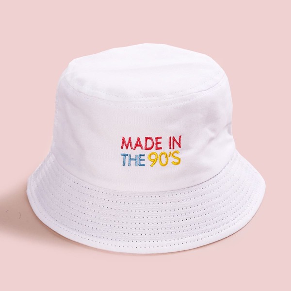 

Slogan Embroidery Bucket Hat, White