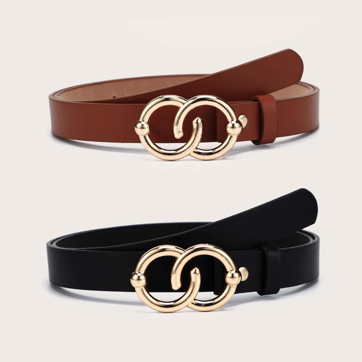 

2pcs Double Geometric Buckle Belt, Multicolor