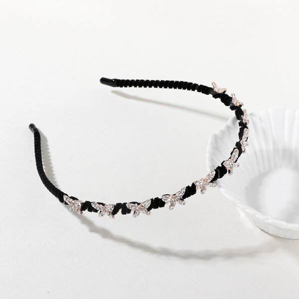 

Rhinestone Butterfly Hair Hoop, Black