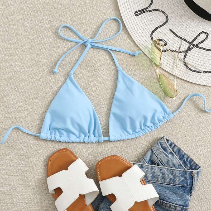 

Halter Triangle Bikini Top, Pastel baby blue