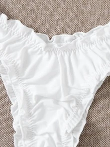 SHEIN Swim Summer Beach Ruched Frill Trim Bandeau Bikini Set - White - View 4