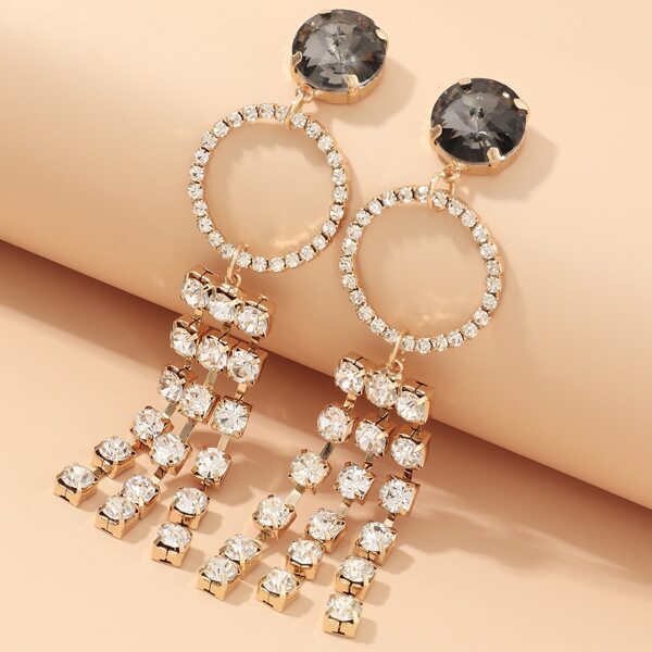 

Rhinestone Tassel Charm Drop Earrings, Gold