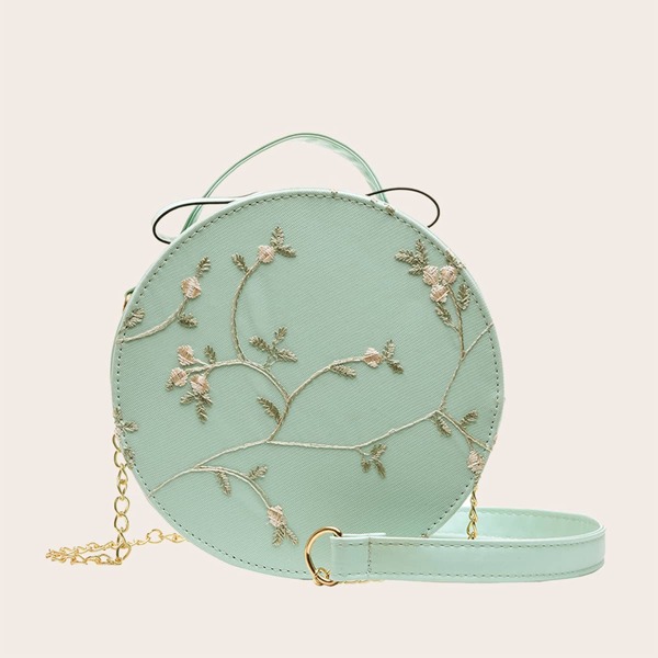 

Круглая сумка с цветочной вышивкой для девочек, Зелёные