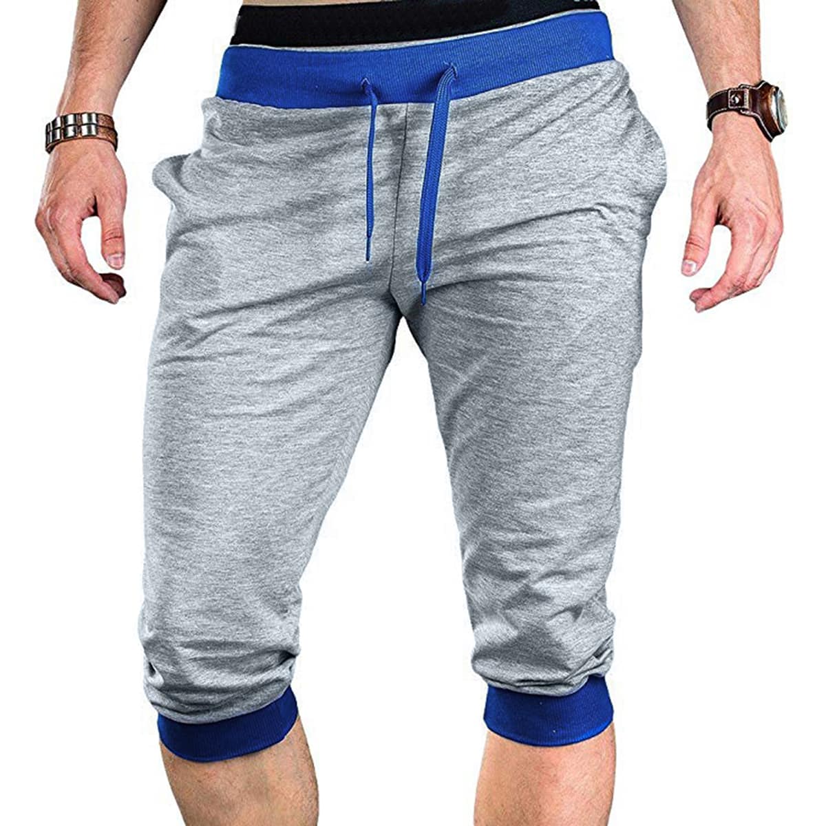 

Guys Contrast Panel Drawstring Waist Pants, Light grey
