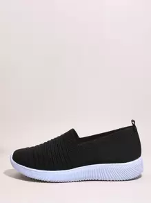 女士黑色針織一腳蹬路跑步鞋 - 黑色 - 查看 1