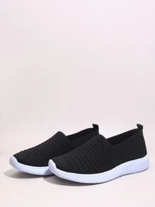 女士黑色針織一腳蹬路跑步鞋 - 黑色 - 查看 4