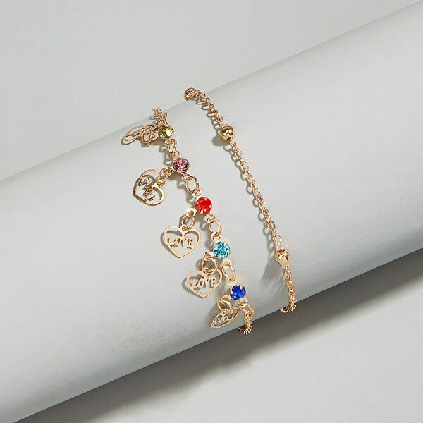 

Heart Charm Layered Anklet, Gold