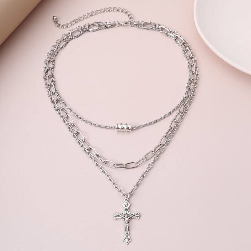 

Guys Cross Charm Necklace, Silver