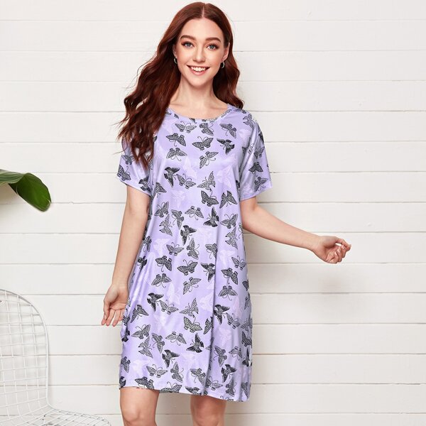 

Allover Butterfly Print Nightdress, Lilac purple