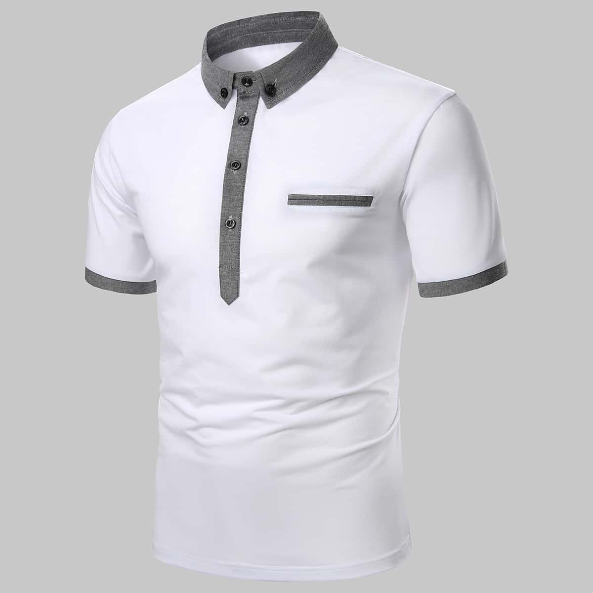 

Men Contrast Panel Polo Shirt, White