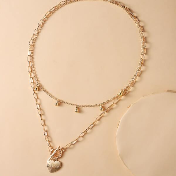 

Heart Charm Layered Necklace, Gold