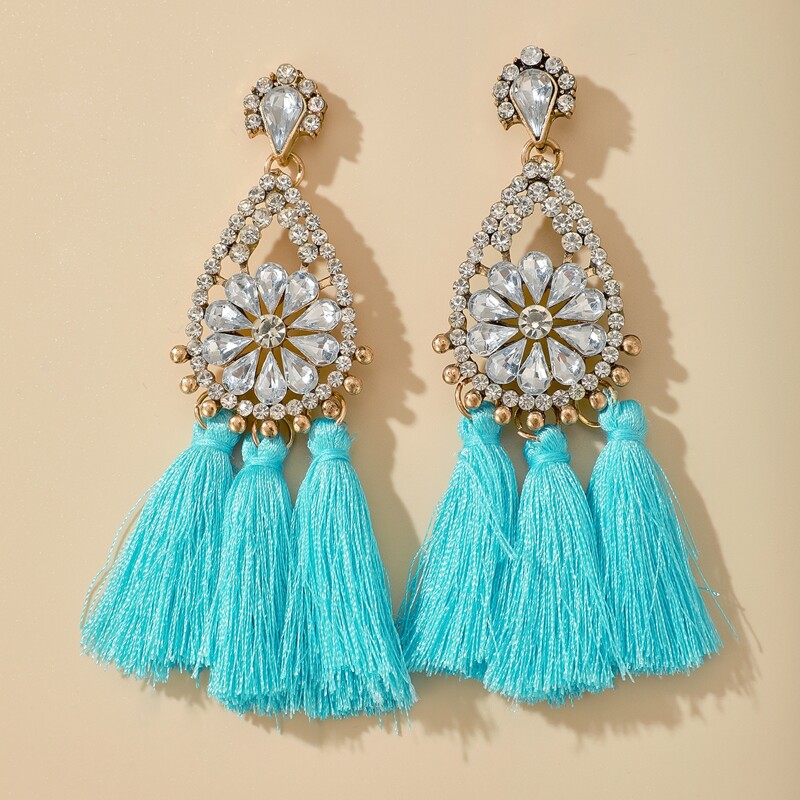 

Tassel Charm Drop Earrings, Blue
