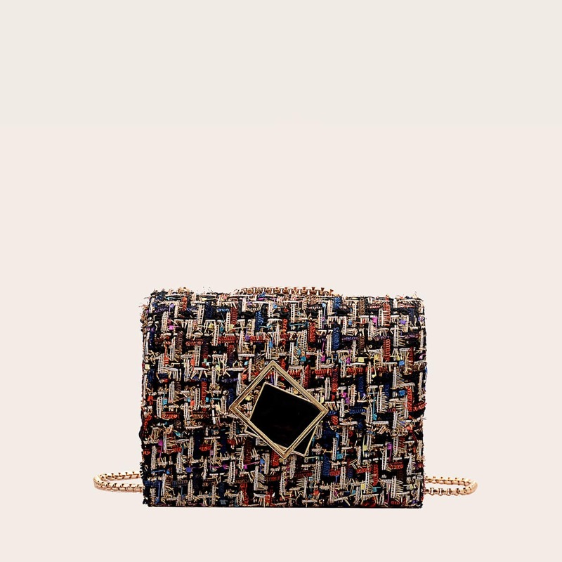 

Tweed Flap Chain Crossbody Bag, Multicolor