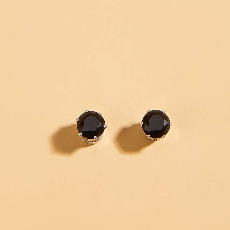 

Guys Rhinestone Engraved Stud Earrings, Black