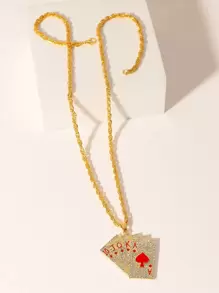 男士撲克吊墜項鍊 - 金黃色 - 查看 1