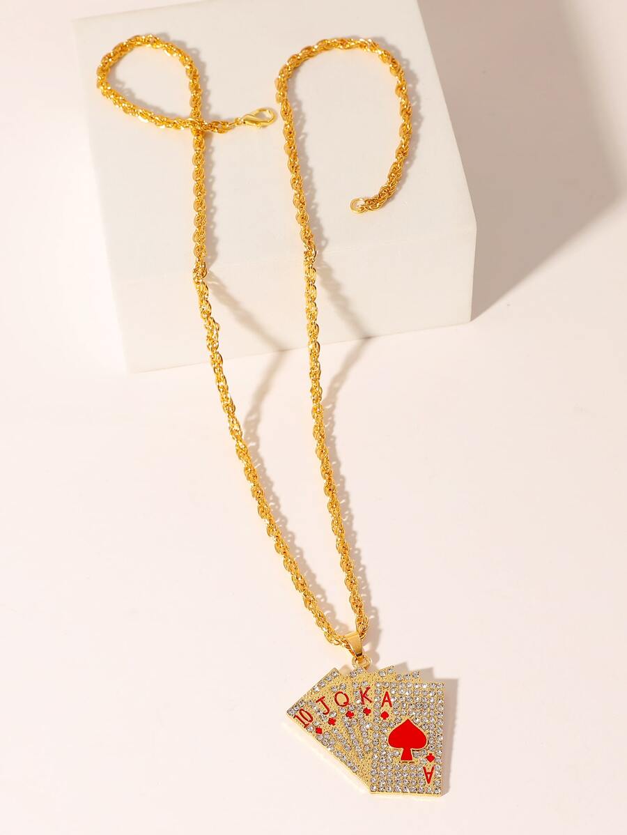 男士撲克吊墜項鍊 - 金黃色 - 查看 1
