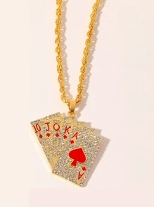 男士撲克吊墜項鍊 - 金黃色 - 查看 2