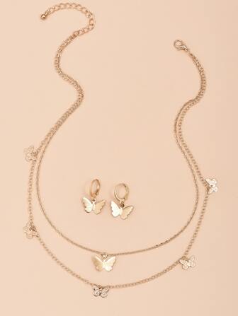 蝴蝶墜飾首飾套裝-3入組