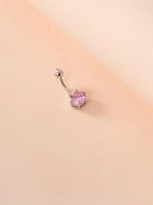 1入組簡約方形鋯石鑲嵌醫用不銹鋼肚臍環穿刺針 - 粉色 - 查看 2