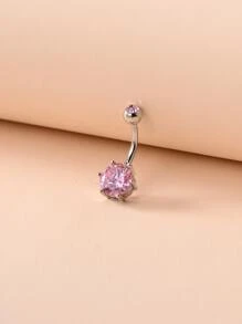 1入組簡約方形鋯石鑲嵌醫用不銹鋼肚臍環穿刺針 - 粉色 - 查看 3