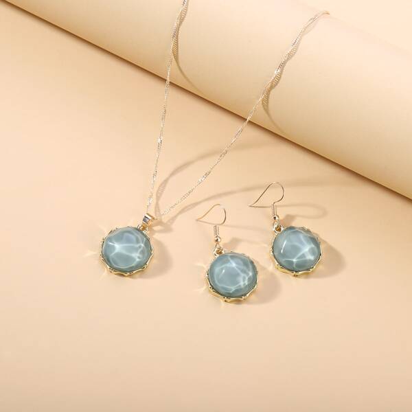 

3pcs Stone Charm Jewelry Set, Blue