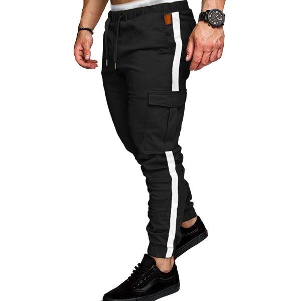 

Men Contrast Panel Drawstring Cargo Pants, Black
