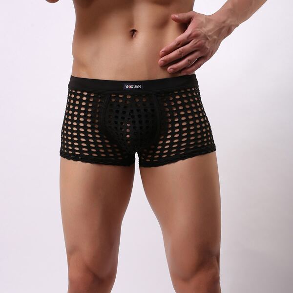 

Men Hollow Out Letter Graphic Boxer Brief, Black