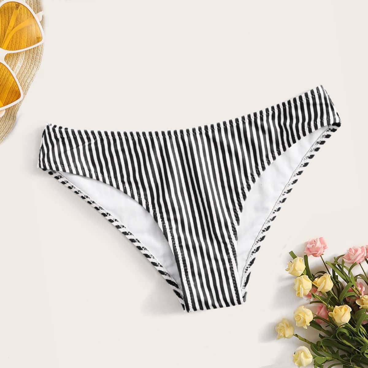 

Striped Bikini Panty, Black and white
