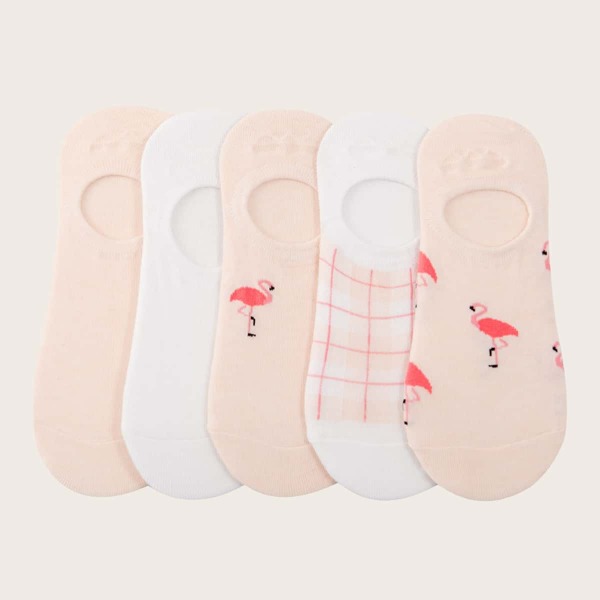 

5pairs Flamingo Pattern Invisible Socks, Multicolor