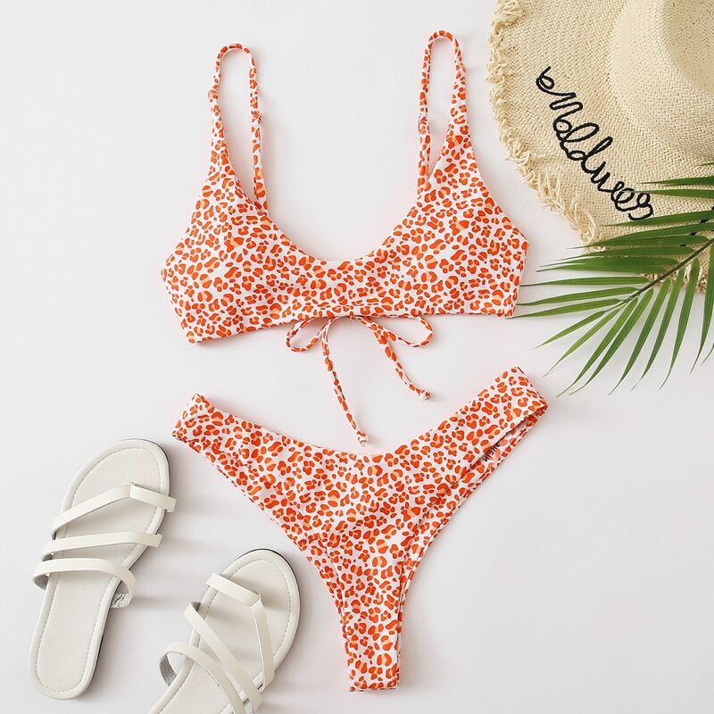 

Allover Graphic High Cut Bikini Swimsuit, Orange bright